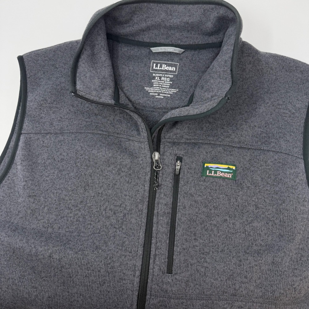 LL Bean Mens XL Sweater Fleece Vest Gray Full Zip 505974 Slightly Fitted